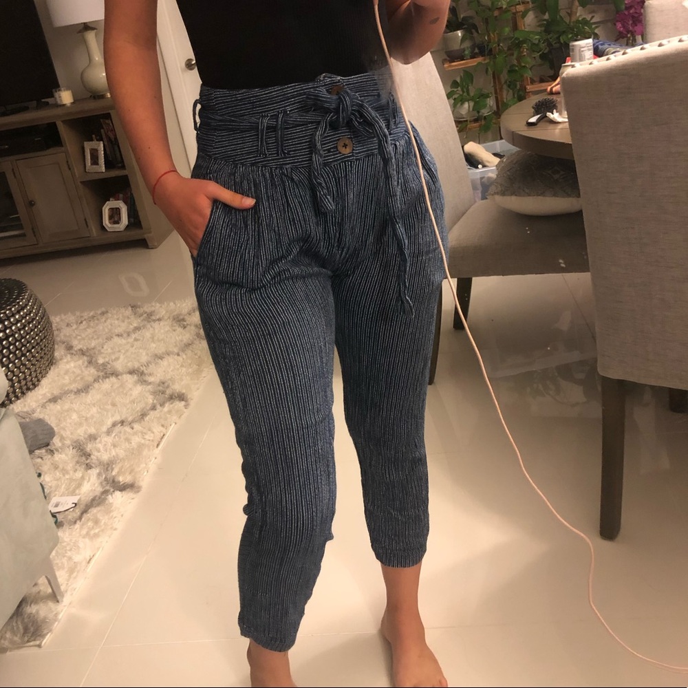 Free People - Blue Stripped Pants with Brown Buttons
